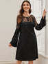 Contrast Lace Bell Sleeve Tunic Dress